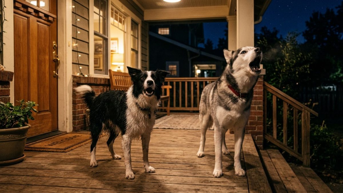  dos perros ladrando a la noche